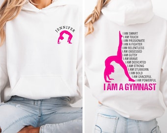 Personalized Name Gymnastics Vault Floor Bars Beam Sweatshirt, Custom Girls Gymnast Sweatshirt - Hoodie Gift for Gymnast,Youth & Adult Sizes