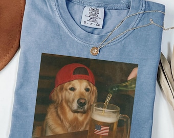 Comfort Colors Golden Retriever American Flag Shirt, Patriotic Dog Tee, Golden Retriever T-shirt, USA Golden Mama Shirt, Memorial Day Shirt