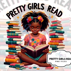 Chicas bonitas leen imágenes prediseñadas de sublimación de diseño de camiseta, imágenes prediseñadas de lectura, imágenes prediseñadas de libros, imágenes prediseñadas de chica negra