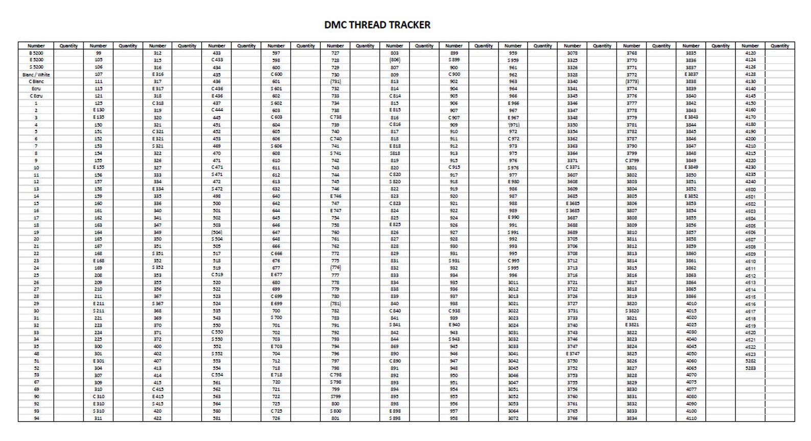 Printable dmc floss inventory tracker dmc thread tracker spreadsheet