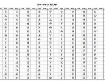 Suivi d'inventaire de fil dentaire DMC imprimable | Feuille de calcul du suivi des fils DMC