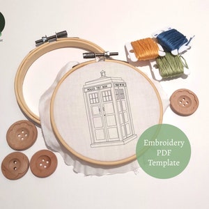 Patrón de bordado a mano de Tardis // Plantilla de bordado de Doctor Who en PDF // Doctor Who