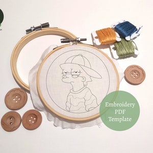 Modello di ricamo a mano di Lisa Cool // Modello di ricamo di Lisa Simpson PDF // I Simpson