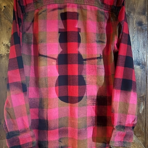 Bleached flannel, Christmas shirt, Red Holiday button up, Angel shirt, snowman , reindeer shirt, Red flannel