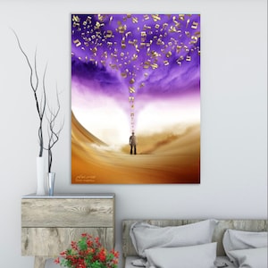abundance,Spiritual painting, Gold letters , large picture, decor art ready to hang, Unique art by Orit Martin