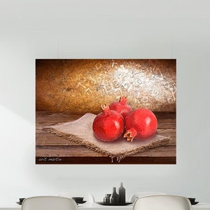 Painting of Pomegranates, Original and Spectacular Art, Large Picture for the Home, Israeli Art, Judaica, Jewish Art, by Orit Martin