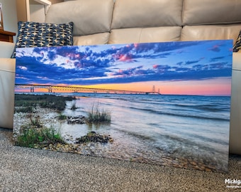 Mackinac Bridge Panoramic Print - Michigan Photography - Premium Gallery Wrapped Canvas - Ready-to-Hang