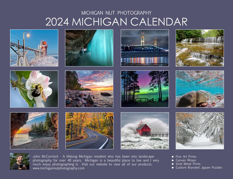 2024 Michigan Calendar by Michigan Nut Photography Free Shipping Etsy