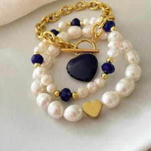 Ensemble de bracelets de perles | Bracelet à breloques cœur assorti mère-fille | Cadeau bijoux pour la fête des mères | Fabriqué aux États-Unis