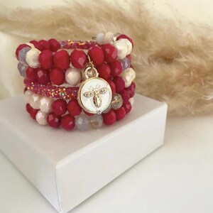 Bee Charm Bracelet Queen Bee Jewelry Red Stone Bracelet Bee Lover Jewelry Bee Lover Gift Transformation Bracelet Nature Love Bracelet