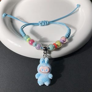 Labubu Hand made beaded Bracelet - Adjustable- Blue