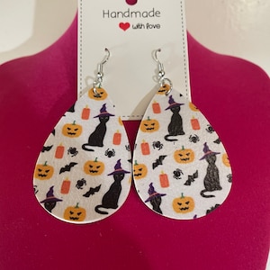 Halloween Statement Earrings | Black Cat & Witch Hat Jewelry | Spooky Halloween Accessory | Gift for Witch Love | Made In USA