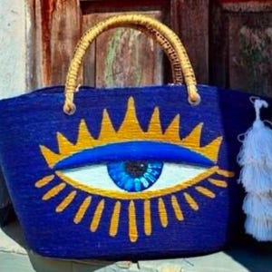 Hand Painted Evil Eye Tote Bag | Deep Blue, Stylish & Protective | Made In USA