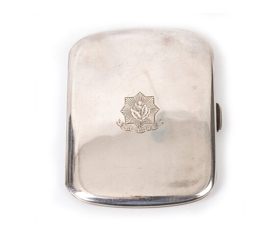 1918 CHESHIRE Regiment Sterling Silver Cigarette Case… - Gem