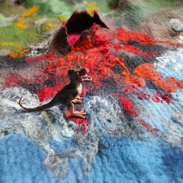 Ready-to-ship Wet Felted Volcano Playmat, Toys for Introverts Wool Felt Playmat, Steiner Toy, Waldorf Toy, Season's Table