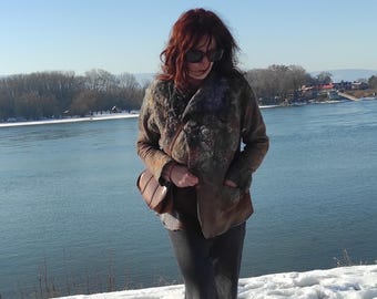 Boho Nuno Felted Double sided Merino & Silk Jacket, Hand-Dyed Wearable Art