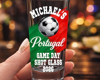 Personalized Portugal Soccer Shot Glass, Custom Name Football Glass, Game Day Party Favor, Portugal Gift, Soccer Shot Glass