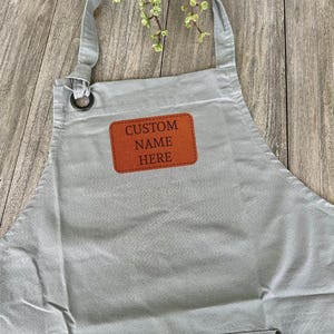 Personalized Canvas Apron, Custom Logo, Leather Patch, Chef Gift
