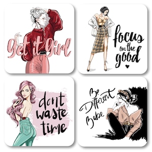 Fashion Women Coasters, Mother's Day Gift, Funny Birthday Gift, Christmas Gift, Girl Boss