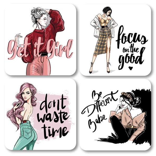 Fashion Women Coasters, Mother's Day Gift, Funny Birthday Gift, Christmas Gift, Girl Boss