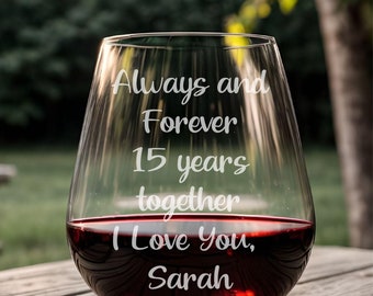 Etched Stemless Wine Glass, Personalized Anniversary Gift