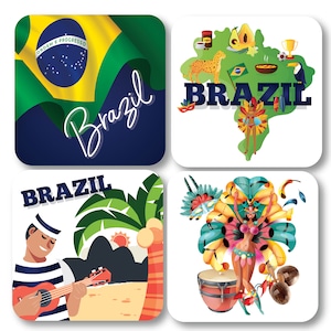 Brazil Flag Coasters, Brasil Map Coasters for Table, Carnaval Birthday Party, Chistmas Gift