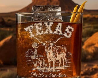 Engraved Texas State Glass, Personalized Beer, Whiskey & Wine Glassware