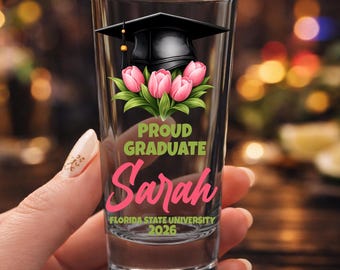Personalized Graduation Shot Glass, Custom Name Graduation Gift, Class Of 2026 Shot Glass, Graduation Party Favor, Floral Grad Favor