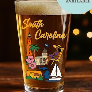 Personalized South Carolina State Glass, Whiskey, Wine, Beer & Cocktail