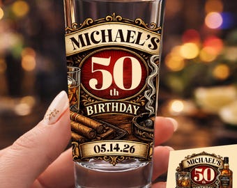 Whiskey Cigar Shot Glass, Dad Birthday Party Gift, Personalized Shot Glass, Custom Name Glass, Luxury Gift for Him