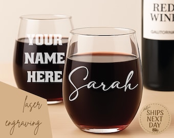 Personalized Stemless Wine Glass with Name – Custom Engraved Gift for Her, Him, Friends or Couples – Birthday, Anniversary, Bridesmaid