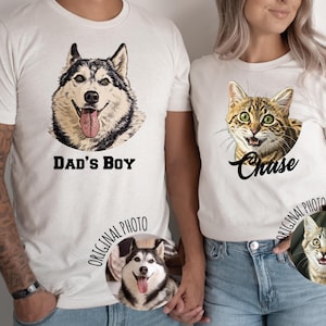 Custom Pet Shirt with Photo, Personalized dog Portrait TShirt, Dog mom dad gifts, Cartoon Dog Photo Shirt, Custom Cat Shirt