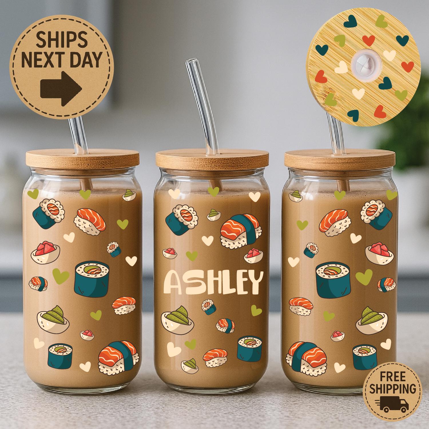 Sushi Can Glass Tumblers for Her, Glass Gift for Sushi Lover, Iced