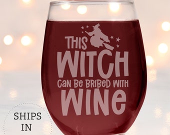 Engraved Halloween Stemless Wine Glass, Witch Gift, 17oz