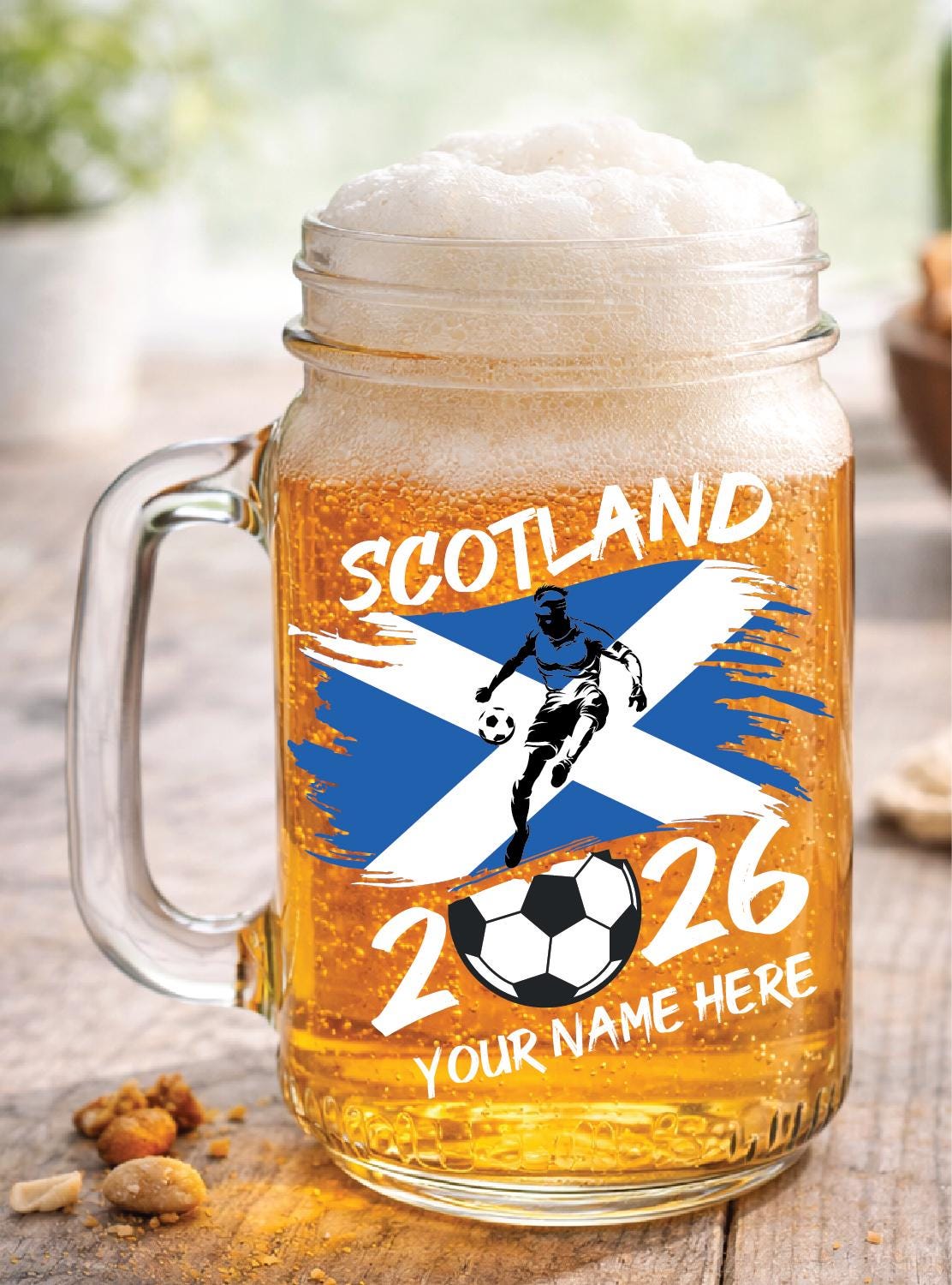 Scotland World Cup 2026 Mason Jar Mug Personalized, Soccer Beer