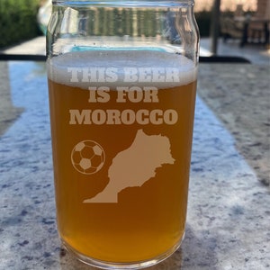 Custom Morocco Beer Can Glass – Personalized Country Map Glass Gift – 16oz Engraved Beer Glass for Men, Travel Lovers, Home Bar