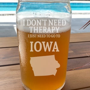 Personalized Iowa State Beer Glass, Iowa Engraved Glass
