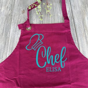 Personalized Canvas Apron, Chef Apron with Pockets, Barbecue Apron with Leather Patch, Custom Name Apron for Men and Women