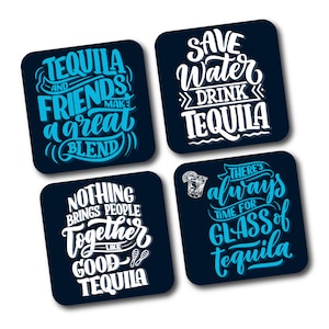 Tequila Quotes Coasters, Drinks Wood Protection Set, Funny Birthday Gift