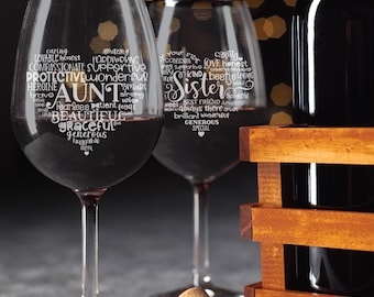 Custom Engraved Stemmed Wine Glass, Personalized Gift for Mom, Dad