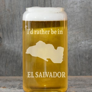 El Salvador Glass 16oz, Custom Beer Glass, Engraved Beer Glass