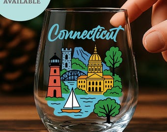 Personalized Connecticut State Wine Glass, Beer, Whiskey, Wine & Cocktail