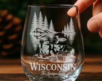 Engraved Wisconsin State Glass, Personalized Beer, Whiskey & Wine Glassware