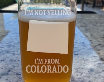 Engraved Colorado State Beer Glass, Personalized Gift, 16oz