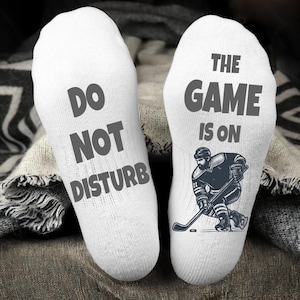 Do Not Disturb The Game Is On Hockey Socks – Funny Crew Socks for Men and Women | Gift for Hockey Fans | Cozy Sports Lover Socks