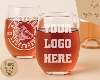 Custom Text Wine Glasses, Personalized Engraved Wine Glass, Etched Wine Glasses, Your Logo or Design Custom Wording, Etched Stemless Glass