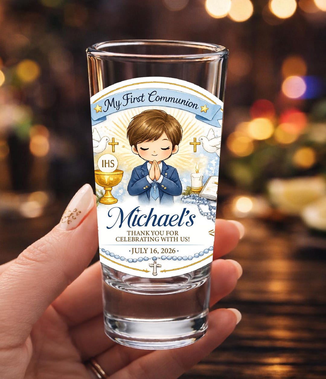 First Communion Shot Glass, Custom Boy Communion Favor, Personalized ...