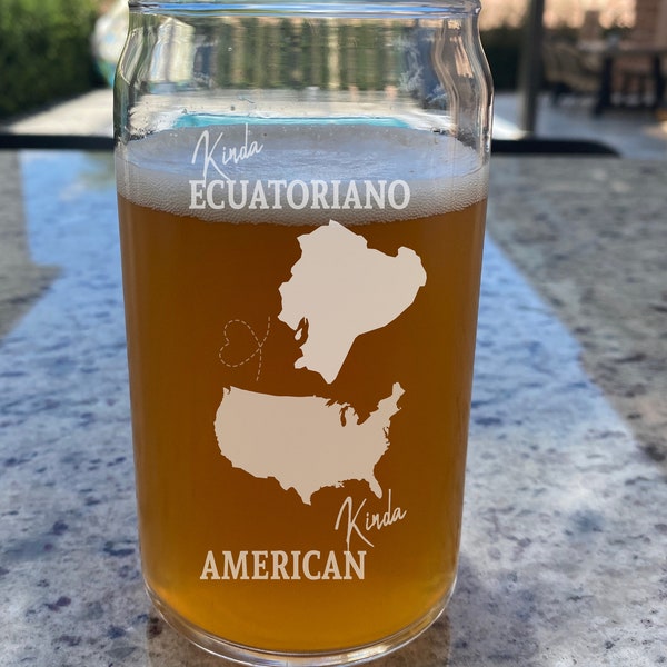 Ecuador Engraved Beer Can Glass 16oz, Custom Country Beer Glass