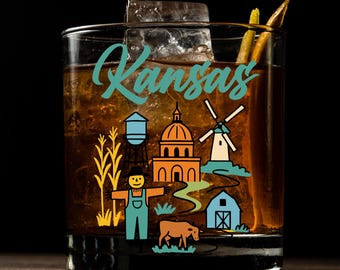 Kansas State Whiskey Glass, Personalized Beer, Rock Glass & Cocktail Glassware