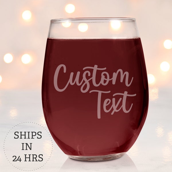 Personalized Wine Glass, Engraved Custom Name Text Glass, Stemless Wine Glasses
